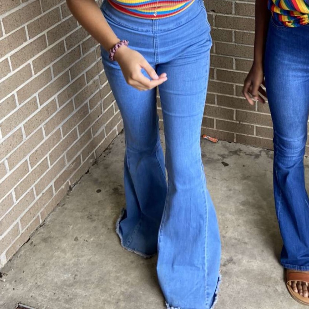 High Waisted Raw Hem Flare Jeans